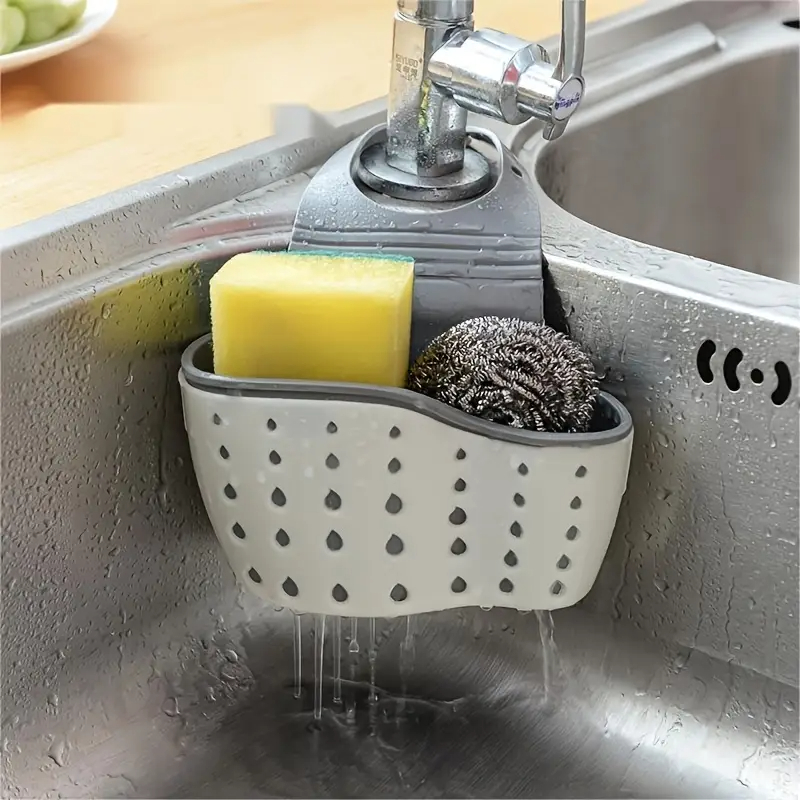 Silicone Tap Washer - キッチンシンク吊り下げ式水切りかご、調節可能なゴム製バッグ、石鹸スポンジキャディー、蛇口ホルダー（浴室用）