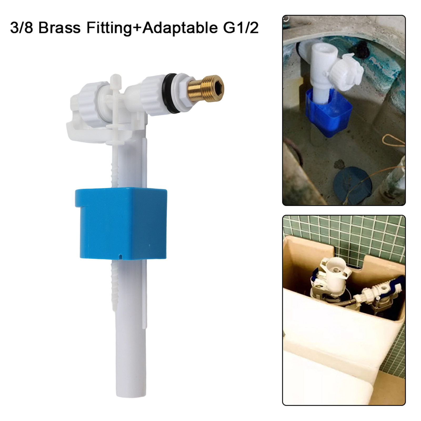 Toilet Fill Valve - トイレ水タンク充填バルブ入口入口フラッシュバルブ底部サイフォン充填フロートトイレ修理キット3/8インチコネクタ水容器用